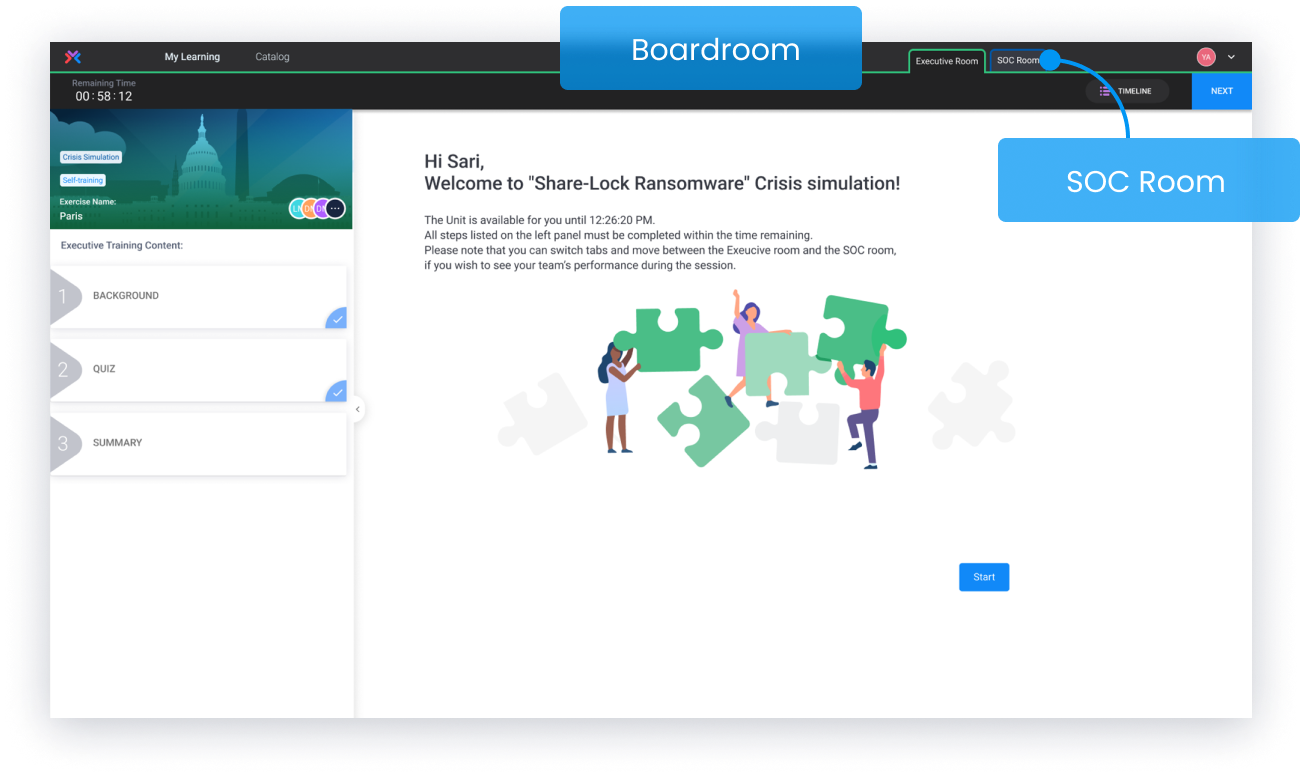 Choose standalone executive exercises or cross-team exercises 2